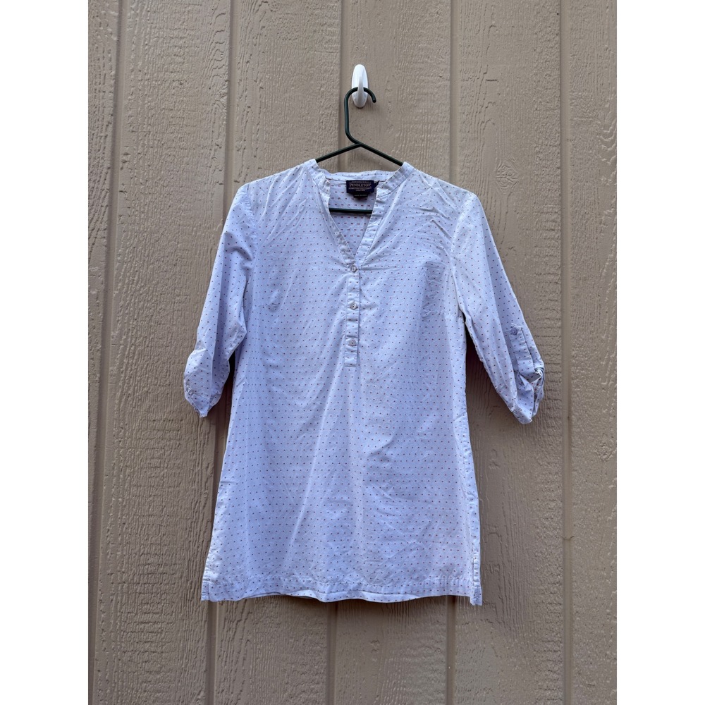 Pendleton Size S Tunic Top Preppy Polka Dot 100% Cotton Button Tab Sleeve